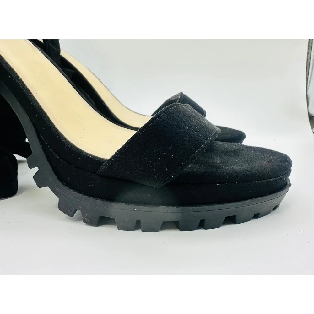 Fashion Nova Black Lace Up Platform Block Heel Lug Sole Sandals Womens Size 11